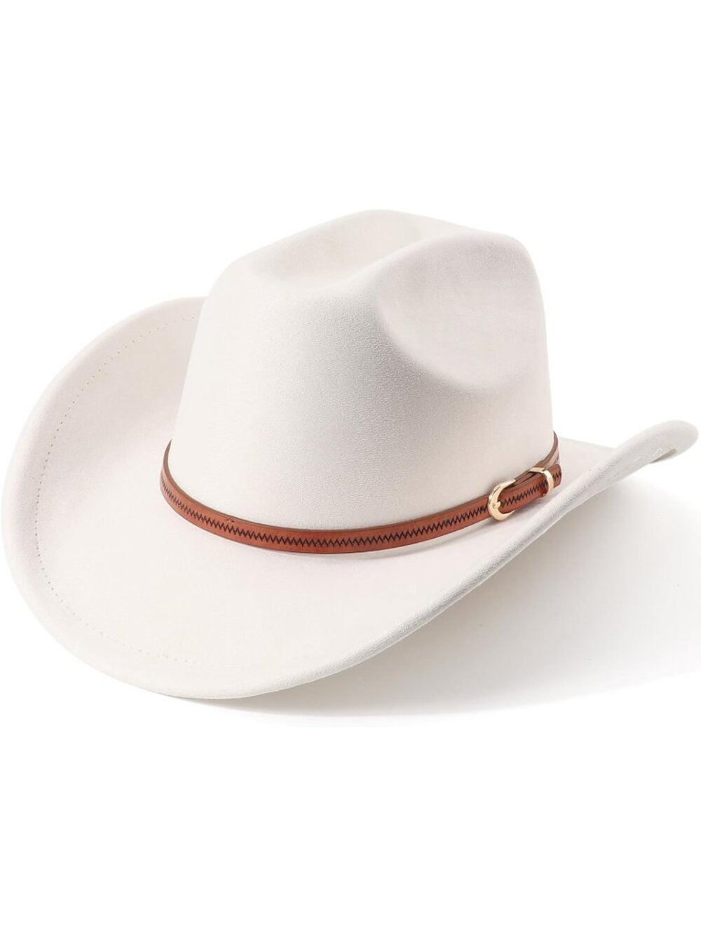 Unisex Beige Pull-On Classic Felt Wide Brim with Belt Buckle Western Cowboy Hat